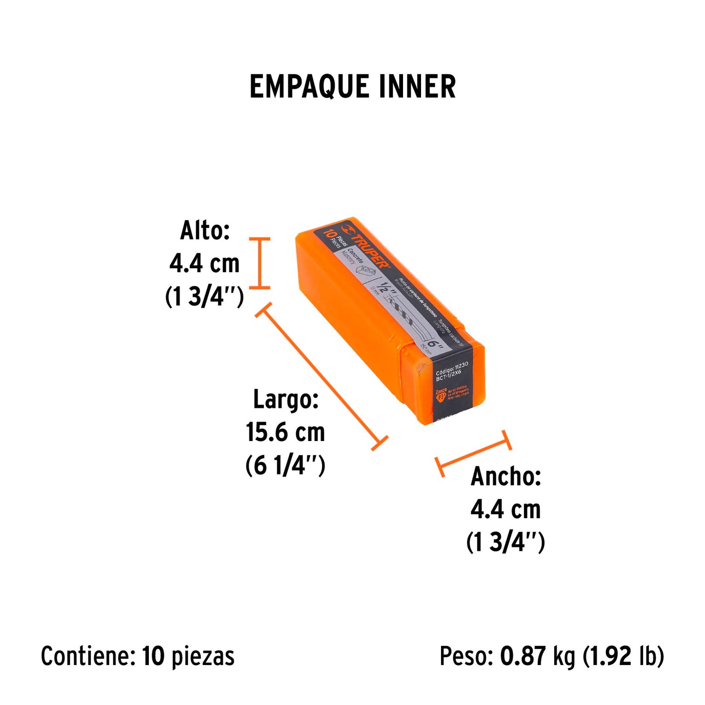 Broca p/concreto de 1/2 x 6"