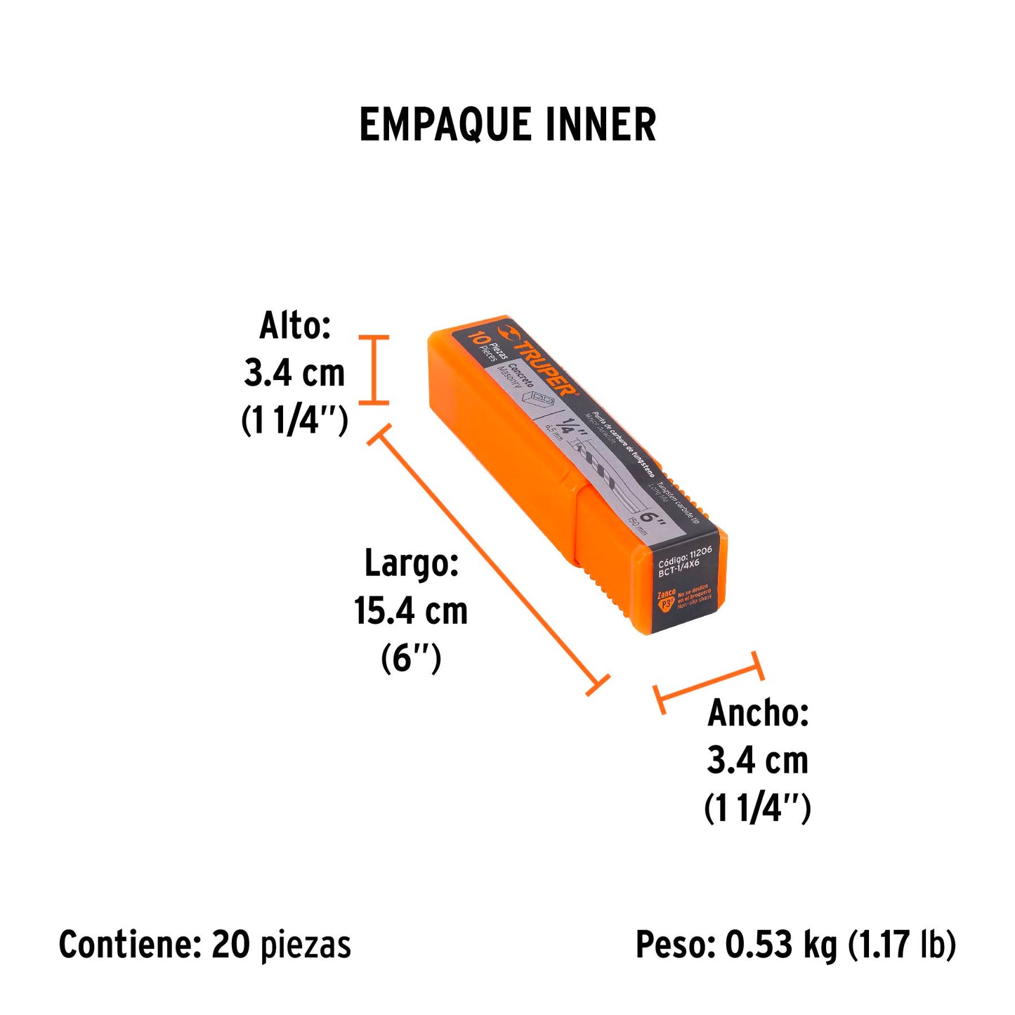 Broca p/concreto de 1/4 x 6"