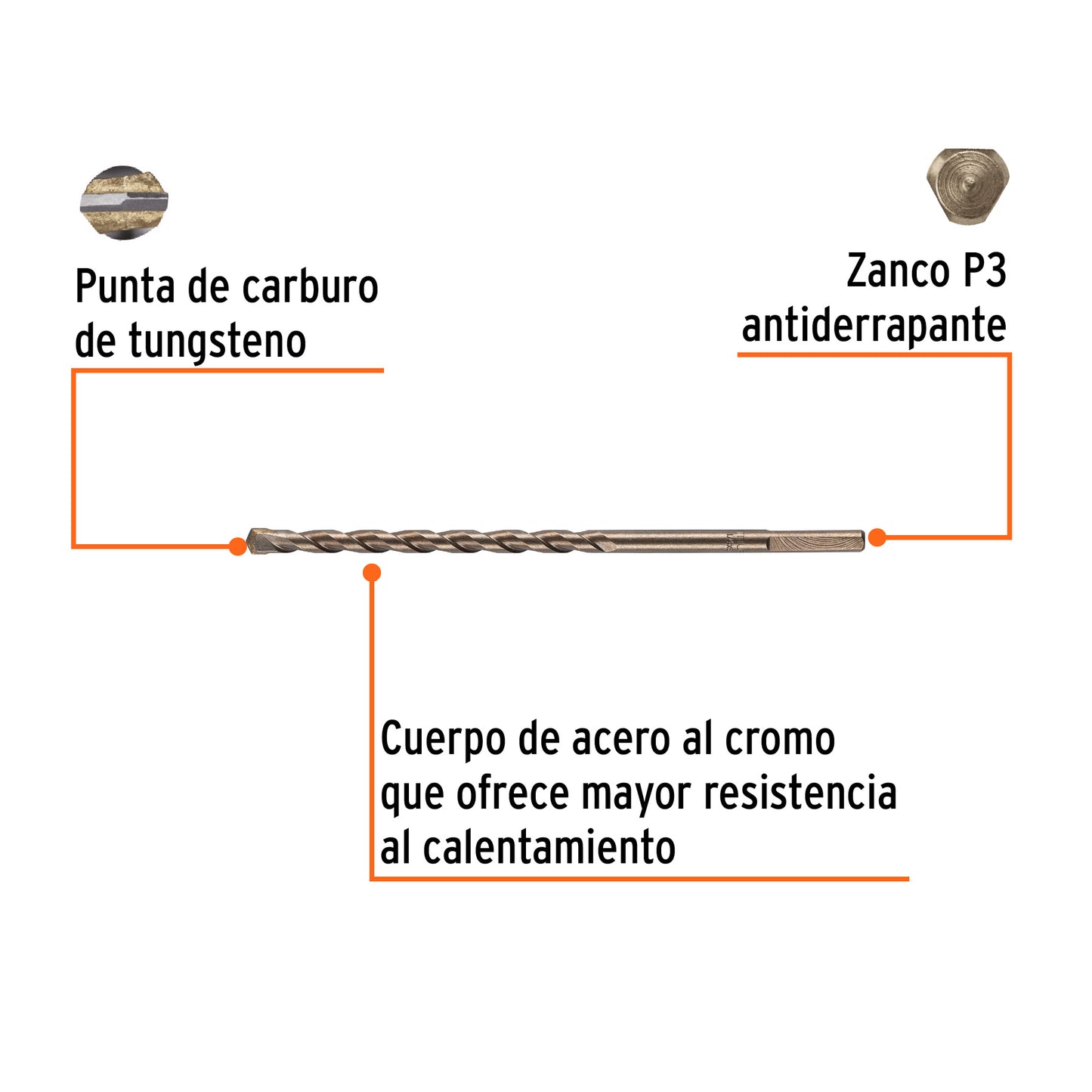 Broca p/concreto de 1/4 x 6"