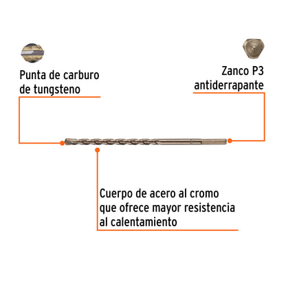 Broca p/concreto de 1/4 x 6"