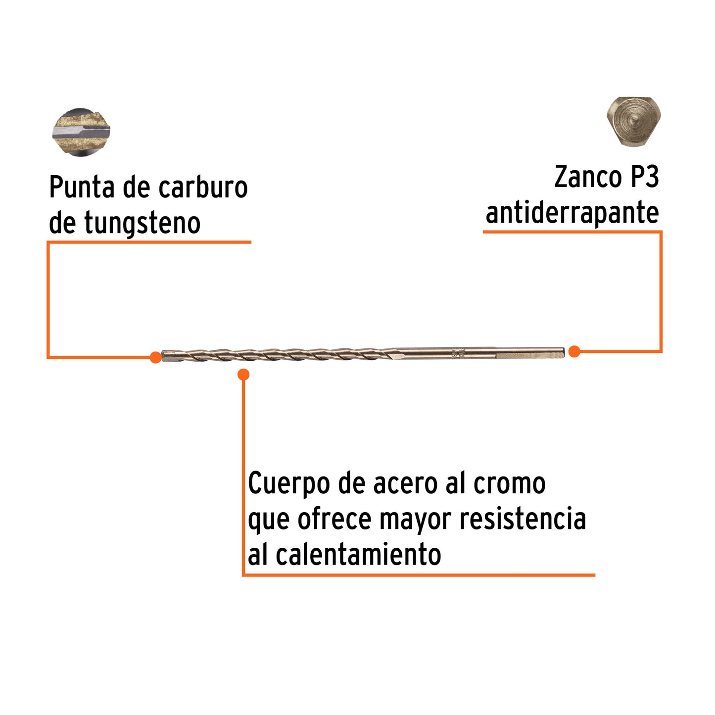 Broca p/concreto de 3/16 x 6"