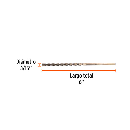 Broca p/concreto de 3/16 x 6"