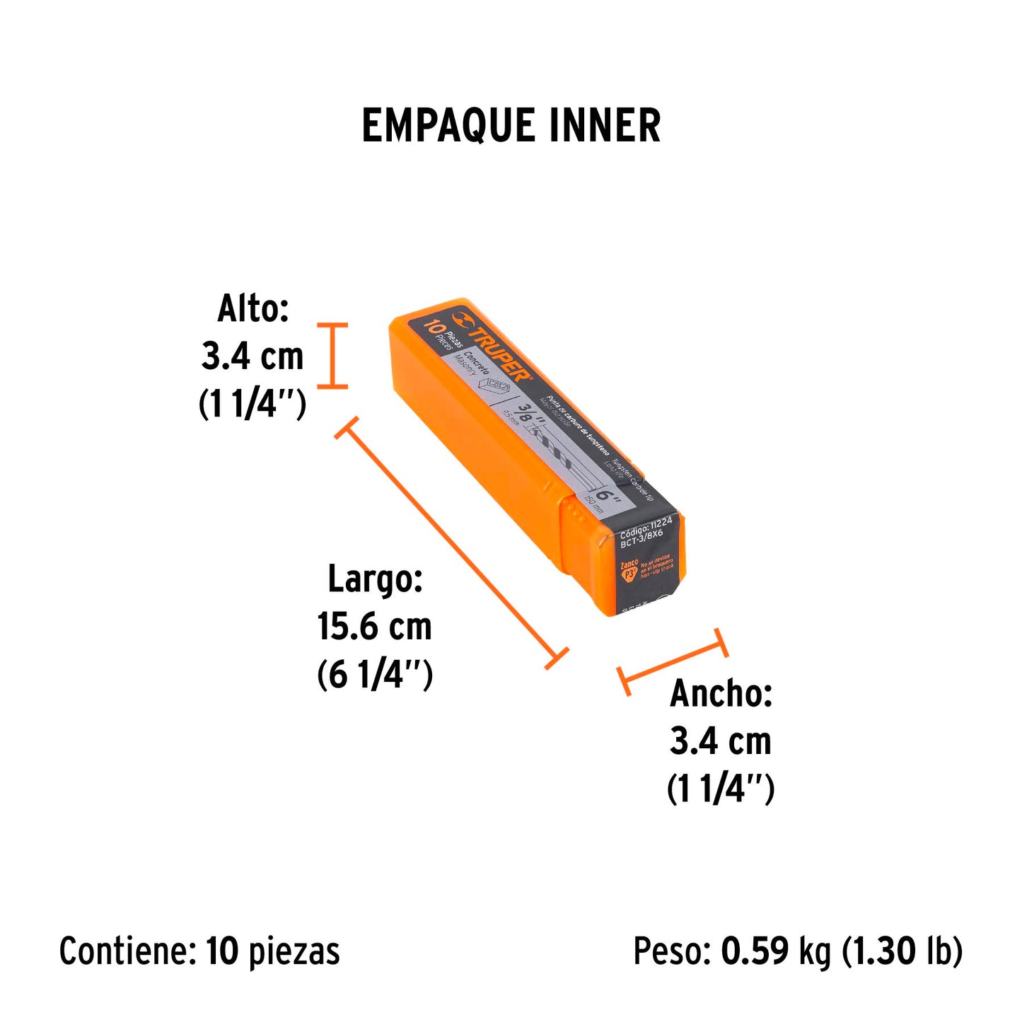 Broca p/concreto de 3/8 x 6"