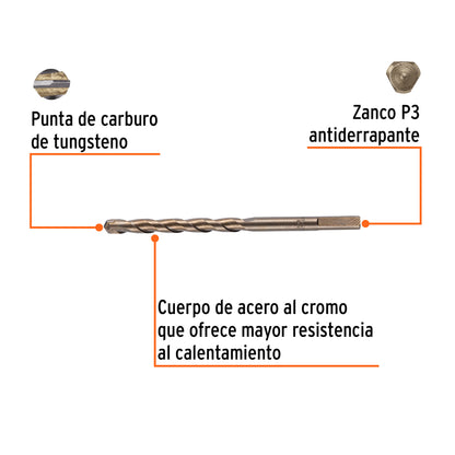 Broca p/concreto de 3/8 x 6"