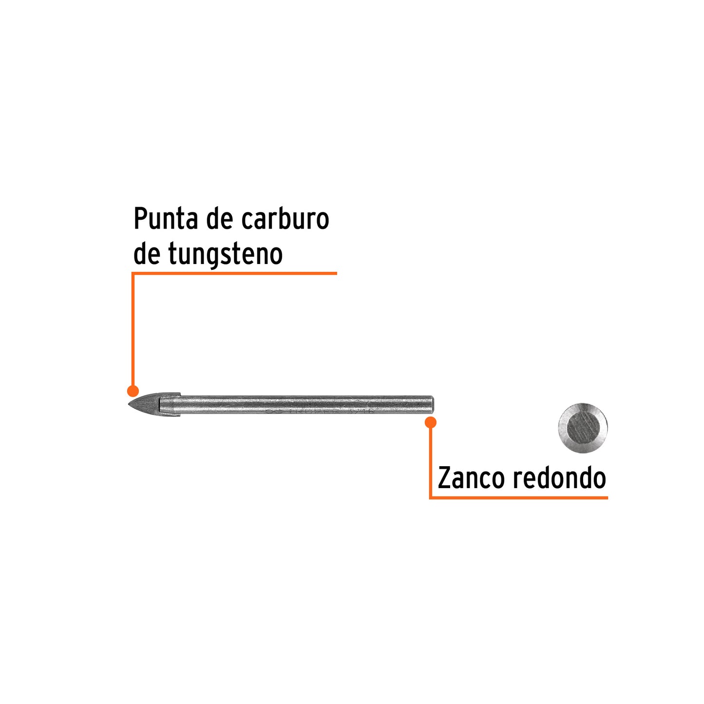 Broca p/vidrio y azulejo de 3/16"