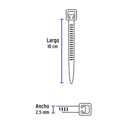 Bolsa 100 cinchos de plástico 18 lb, 100x2.5 mm, naturales