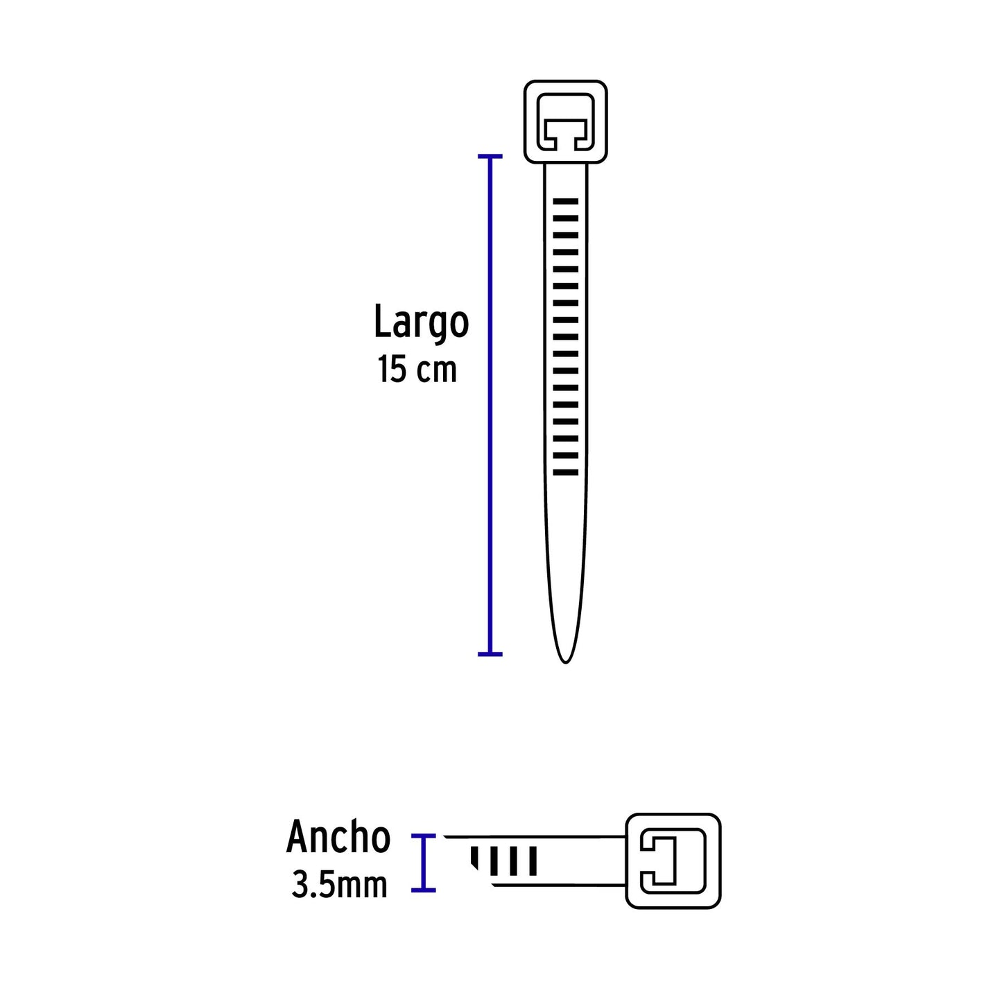 Bolsa 50 cinchos de plástico 40 lb, 150x3.5 mm, negros