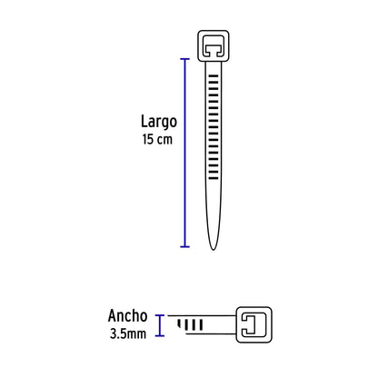 Bolsa 50 cinchos de plástico 40 lb, 150x3.5 mm, negros