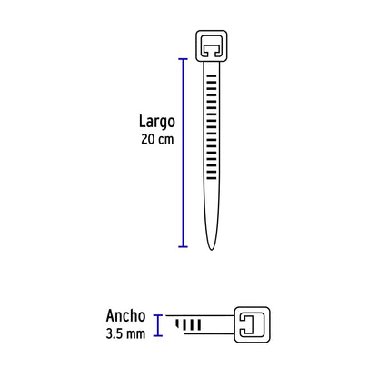 Bolsa 50 cinchos de plástico 40 lb, 200x3.5 mm, negros