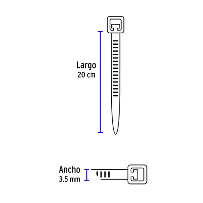 Bolsa 50 cinchos de plástico 40 lb, 200x3.5 mm, naturales