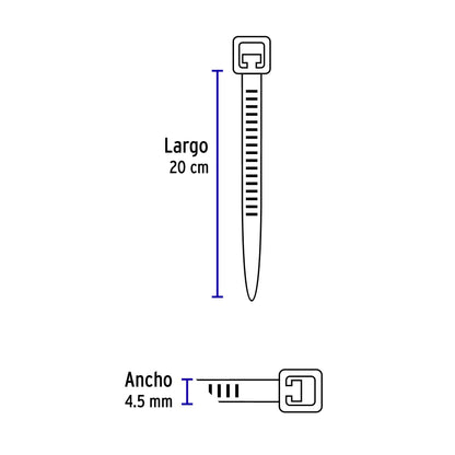 Bolsa 50 cinchos de plástico 50 lb, 200x4.5 mm, negros