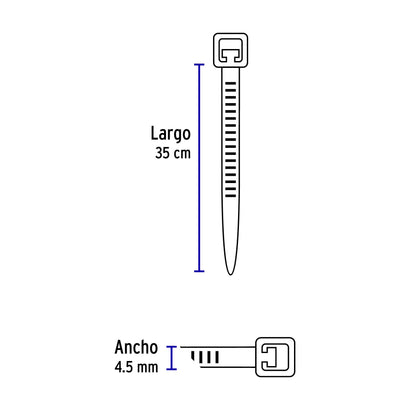 Bolsa con 25 cinchos plásticos 50 lb, 350x4.5, naturales