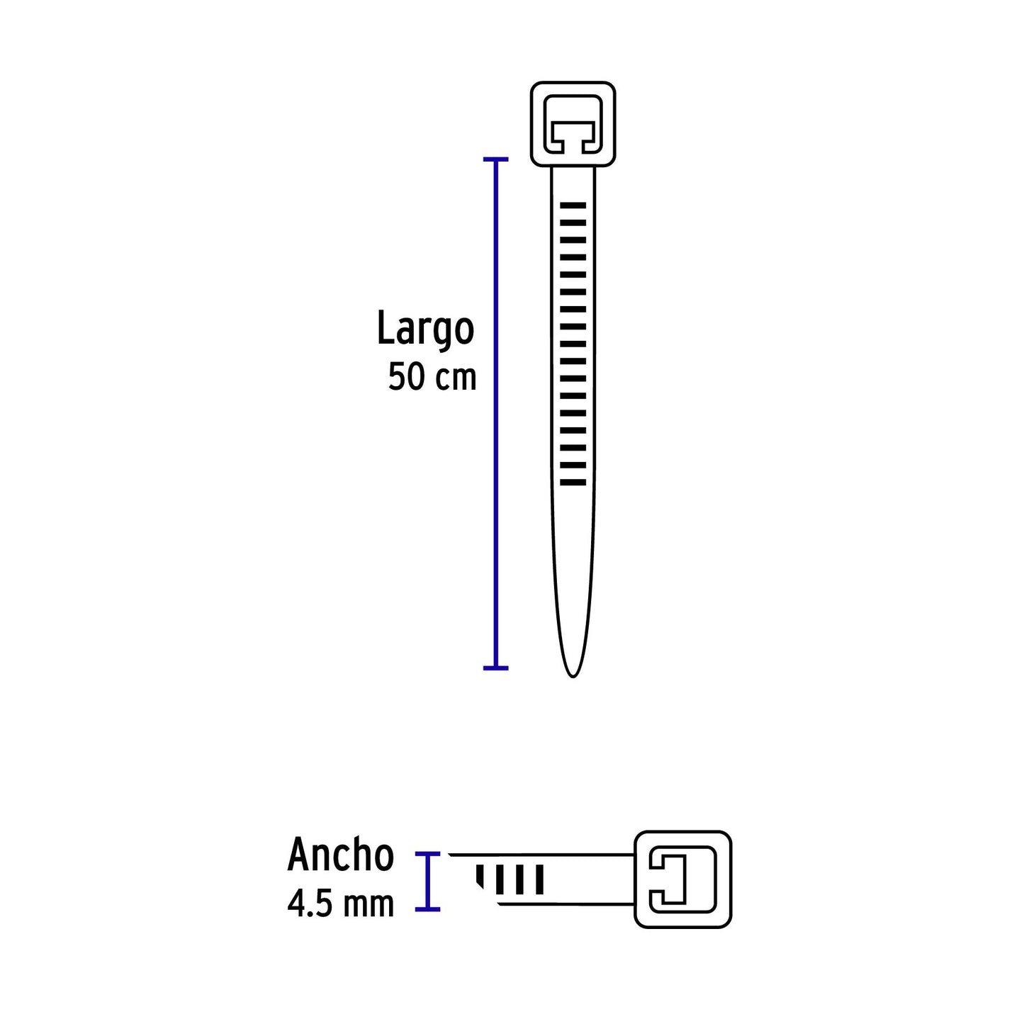 Bolsa 25 cinchos de plástico 50 lb, 500x4.5 mm, negros