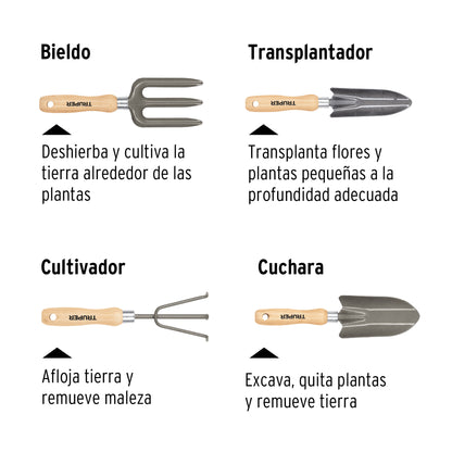 Juego de 4 herramientas, mangos de 6' para jard’n