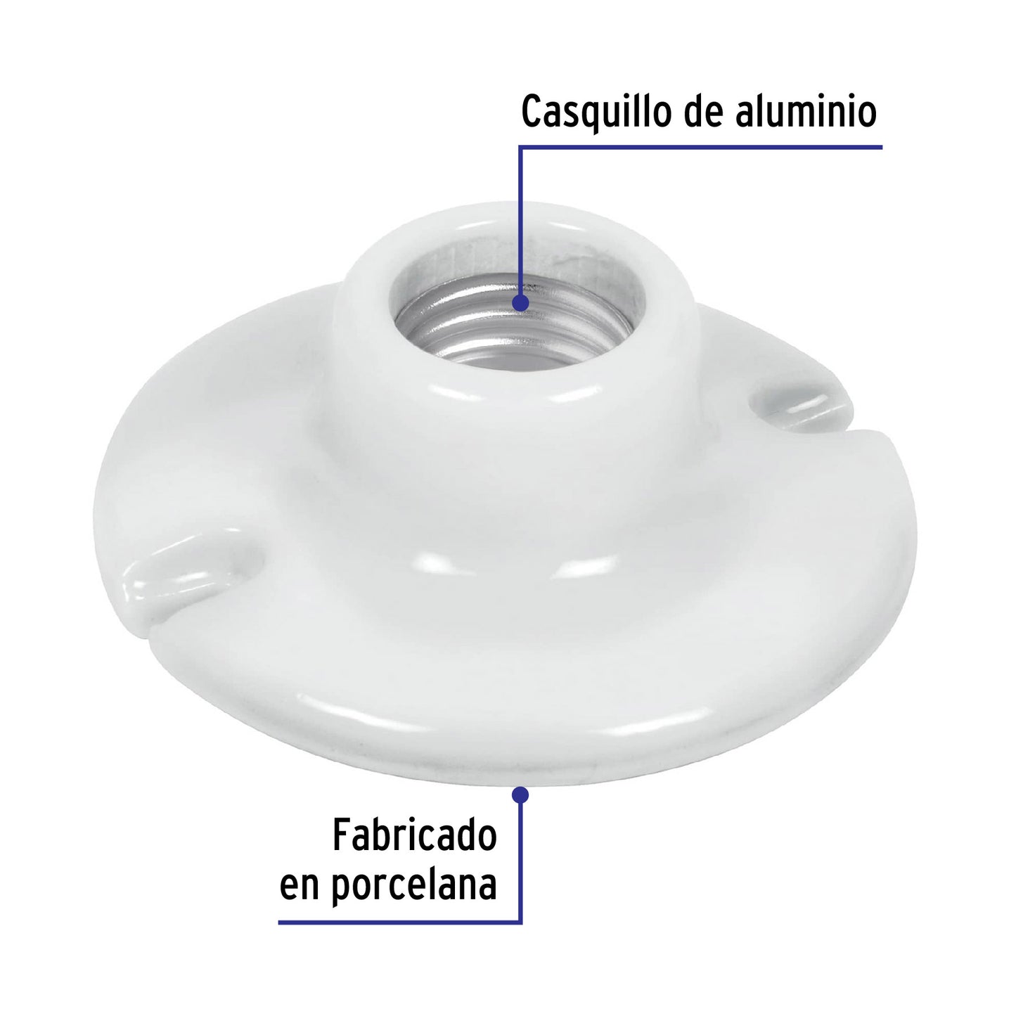 Portalámpara de porcelana, redonda 3-1/2"