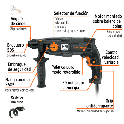 Rotomartillo SDS Plus de 2 Joules, 650W