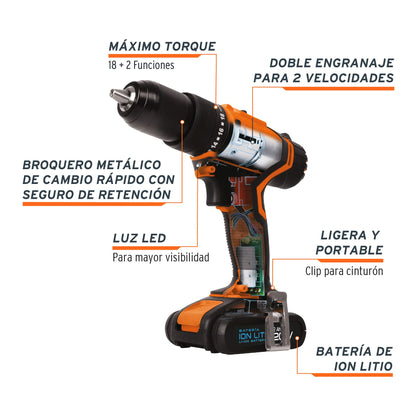 Rotomartillo inalámbrico 1/2", 20V, 1 batería 2Ah, 1 cargador