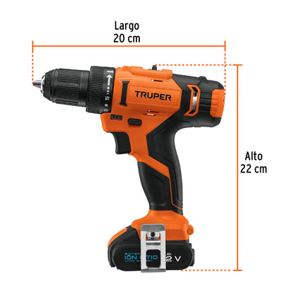 Taladro inal. 3/8', 12V, 1 bat. 2Ah, 1 carg. TRUPER PRO