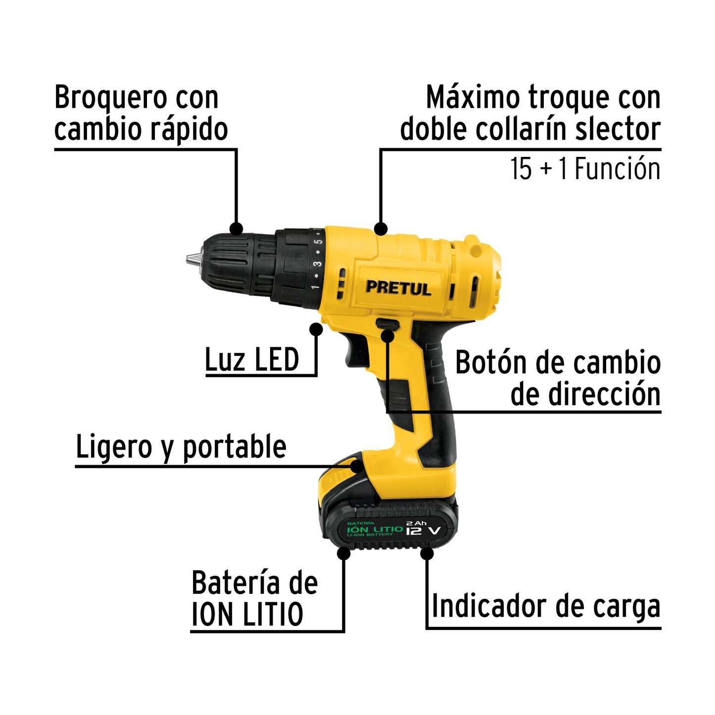 Taladro inalámbrico 3/8", 12V