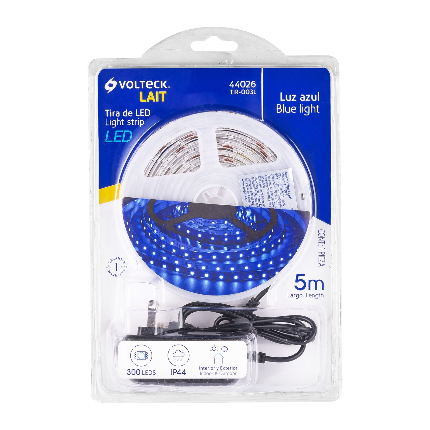 Tira de LED 5 m de 16 W para interior y exterior, color azul