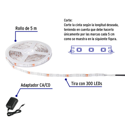 Tira de LED 5 m de 16 W para interior y exterior, color azul